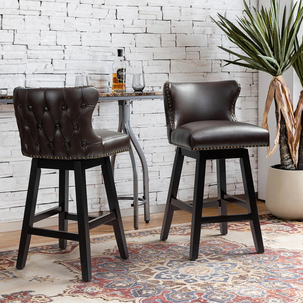 Amecia 29.5"Classic Swivel 360-degree Bar Stool With Solid Wooden Legs (Set of 2)  Wooden Bazar