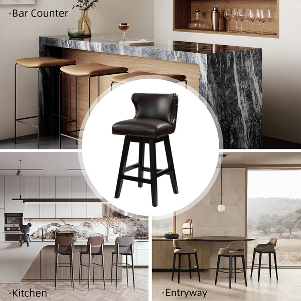 Amecia 29.5"Classic Swivel 360-degree Bar Stool With Solid Wooden Legs (Set of 2)  Wooden Bazar