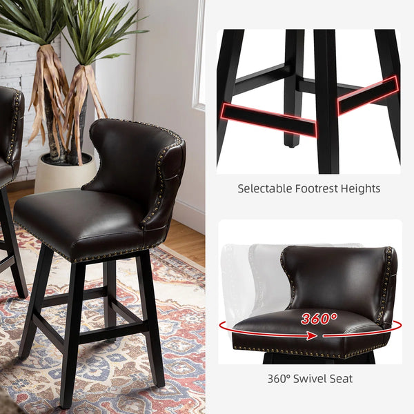 Amecia 29.5"Classic Swivel 360-degree Bar Stool With Solid Wooden Legs (Set of 2)  Wooden Bazar