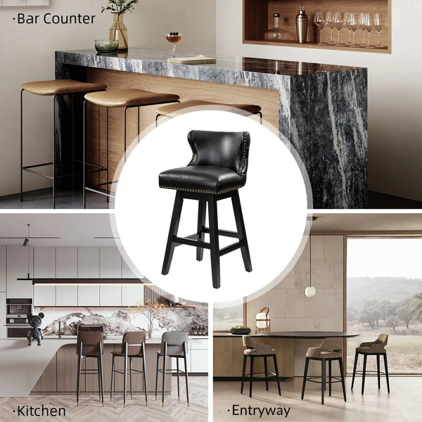 Amecia 29.5"Classic Swivel 360-degree Bar Stool With Solid Wooden Legs (Set of 2)  Wooden Bazar