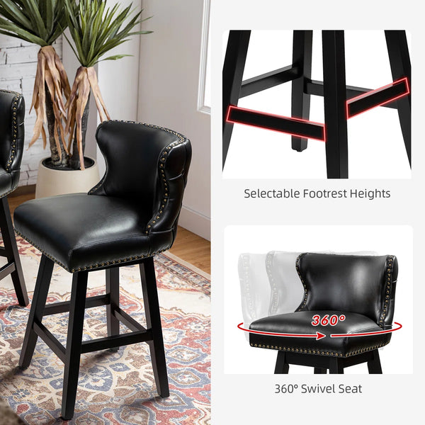 Amecia 29.5"Classic Swivel 360-degree Bar Stool With Solid Wooden Legs (Set of 2)  Wooden Bazar