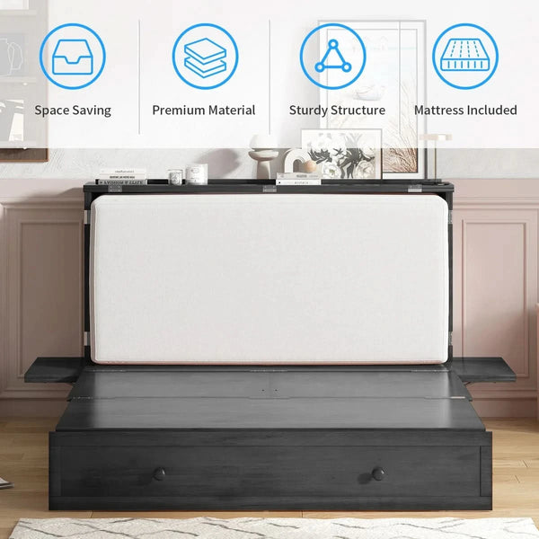 Shivank Murphy Storage Bed with Mattress - Wooden bazar