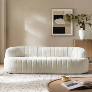 Andrea 95.5"W Modern Curved No Assembly Channel Tufted Compressed Sofa  Wooden Bazar
