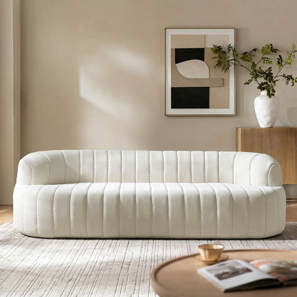 Andrea 95.5"W Modern Curved No Assembly Channel Tufted Compressed Sofa  Wooden Bazar