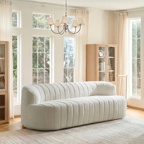 Andrea 95.5"W Modern Curved No Assembly Channel Tufted Compressed Sofa  Wooden Bazar