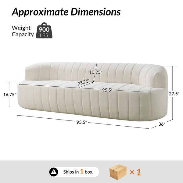 Andrea 95.5"W Modern Curved No Assembly Channel Tufted Compressed Sofa  Wooden Bazar
