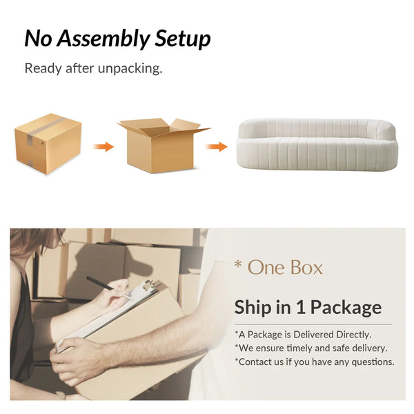 Andrea 95.5"W Modern Curved No Assembly Channel Tufted Compressed Sofa  Wooden Bazar