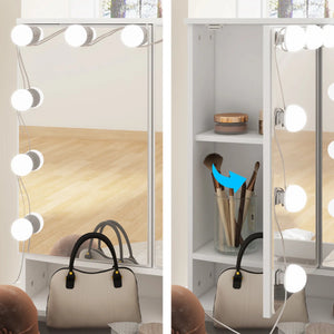 Angrand 53.6'' H Makeup Vanity with Lighted Tri-Fold Mirror and 9 Drawers  Wooden Bazar