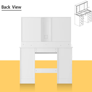 Angrand 53.6'' H Makeup Vanity with Lighted Tri-Fold Mirror and 9 Drawers  Wooden Bazar