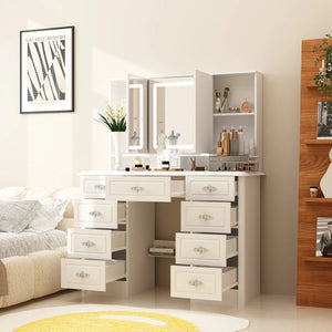 Anietra 9-Drawer Vanity With 3-Mirror  Wooden Bazar
