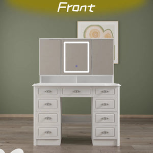 Anietra 9-Drawer Vanity With 3-Mirror  Wooden Bazar
