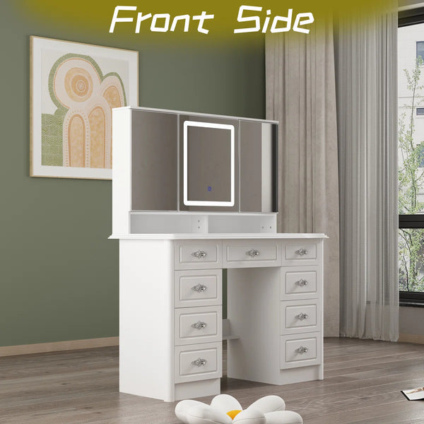 Anietra 9-Drawer Vanity With 3-Mirror  Wooden Bazar