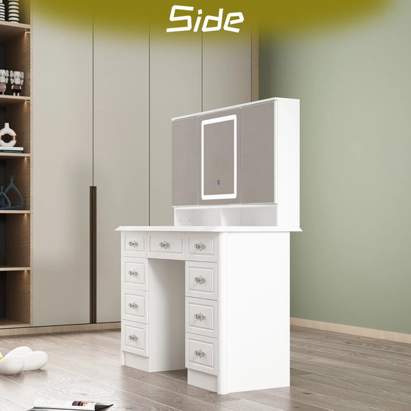 Anietra 9-Drawer Vanity With 3-Mirror  Wooden Bazar