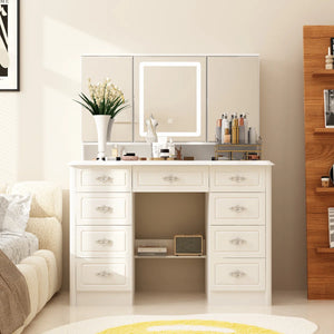 Anietra 9-Drawer Vanity With 3-Mirror  Wooden Bazar