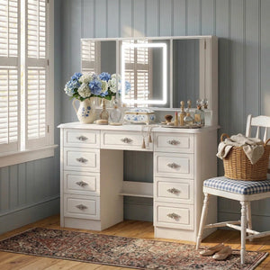 Anietra 9-Drawer Vanity With 3-Mirror  Wooden Bazar