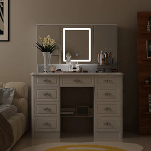 Anietra 9-Drawer Vanity With 3-Mirror  Wooden Bazar