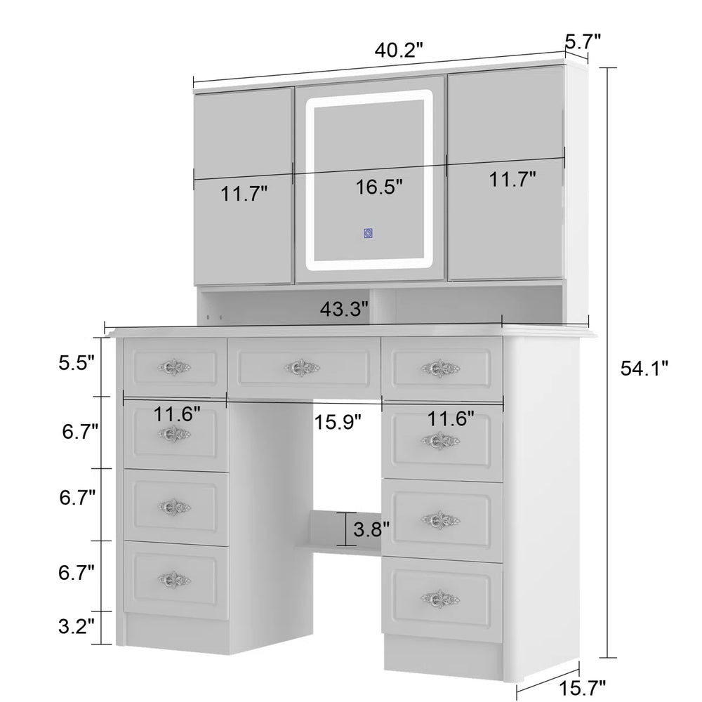 Anietra 9-Drawer Vanity With 3-Mirror  Wooden Bazar