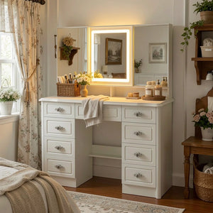 Anietra 9-Drawer Vanity With 3-Mirror  Wooden Bazar