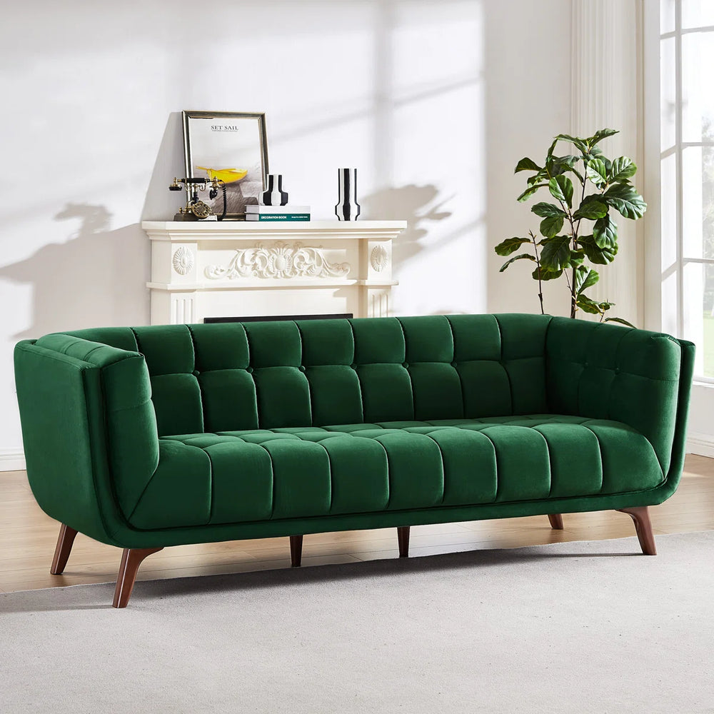 Hikin Modern Velvet 3-Seater Sofa with Tufted Design - Wooden Bazar