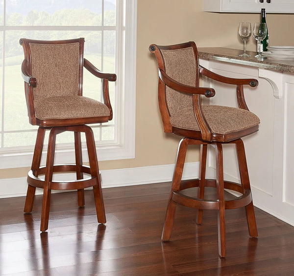 Areke Swivel Upholstered Counter Stool  Wooden Bazar