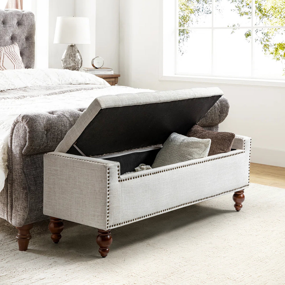 Flip Top Storage Bench with Solid Wood Spindle Legs - Wooden Bazar