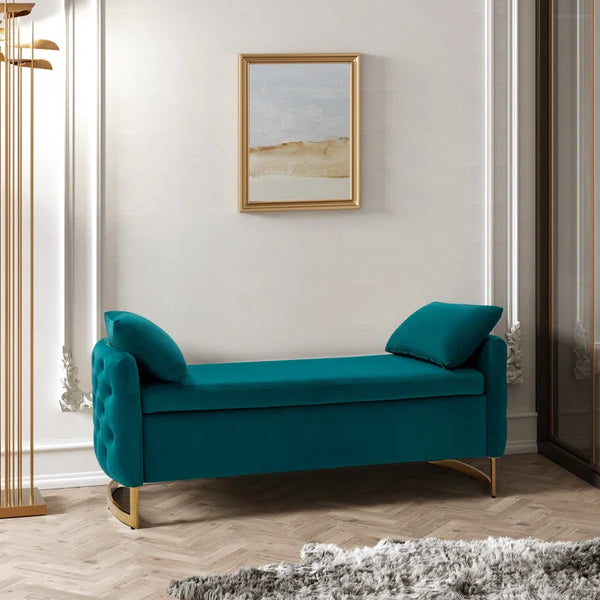 Hekil Upholstered Flip Top Storage Bench with Two Pillows - Wooden bazar