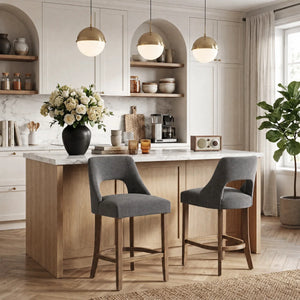 Arlette 26" Modern Upholstered Counter Height Bar Stools with Wood Legs for Kitchen Island Dining Room (Set of 2)  Wooden Bazar