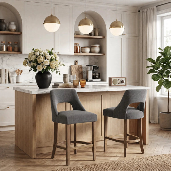 Arlette 26" Modern Upholstered Counter Height Bar Stools with Wood Legs for Kitchen Island Dining Room (Set of 2)  Wooden Bazar