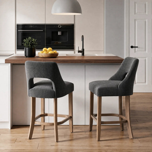 Arlette 26" Modern Upholstered Counter Height Bar Stools with Wood Legs for Kitchen Island Dining Room (Set of 2)  Wooden Bazar
