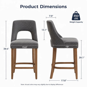 Arlette 26" Modern Upholstered Counter Height Bar Stools with Wood Legs for Kitchen Island Dining Room (Set of 2)  Wooden Bazar