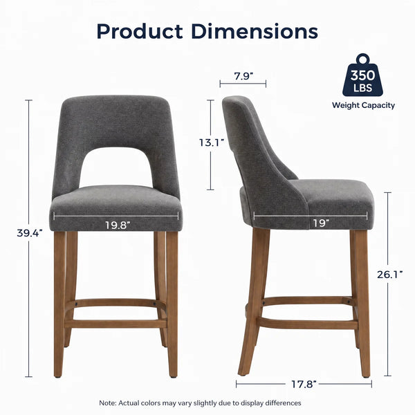 Arlette 26" Modern Upholstered Counter Height Bar Stools with Wood Legs for Kitchen Island Dining Room (Set of 2)  Wooden Bazar
