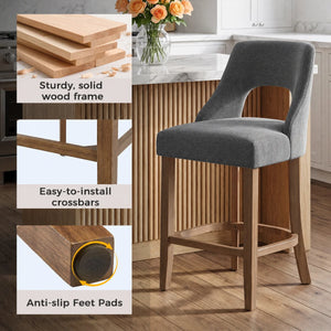 Arlette 26" Modern Upholstered Counter Height Bar Stools with Wood Legs for Kitchen Island Dining Room (Set of 2)  Wooden Bazar