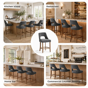 Arlette 26" Modern Upholstered Counter Height Bar Stools with Wood Legs for Kitchen Island Dining Room (Set of 2)  Wooden Bazar