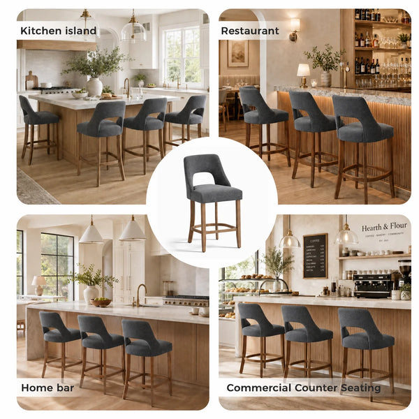 Arlette 26" Modern Upholstered Counter Height Bar Stools with Wood Legs for Kitchen Island Dining Room (Set of 2)  Wooden Bazar