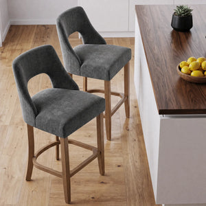 Arlette 26" Modern Upholstered Counter Height Bar Stools with Wood Legs for Kitchen Island Dining Room (Set of 2)  Wooden Bazar