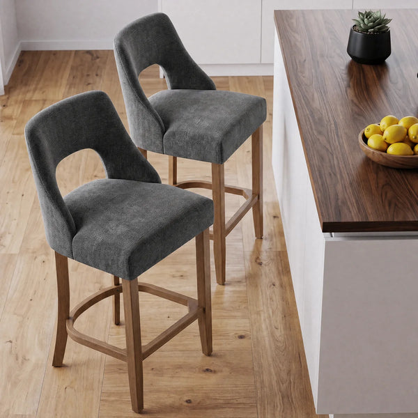 Arlette 26" Modern Upholstered Counter Height Bar Stools with Wood Legs for Kitchen Island Dining Room (Set of 2)  Wooden Bazar