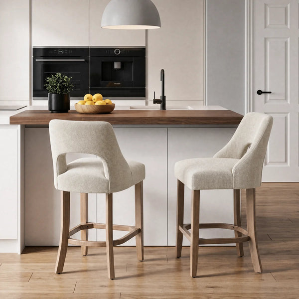 Arlette 26" Modern Upholstered Counter Height Bar Stools with Wood Legs for Kitchen Island Dining Room (Set of 2)  Wooden Bazar