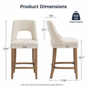 Arlette 26" Modern Upholstered Counter Height Bar Stools with Wood Legs for Kitchen Island Dining Room (Set of 2)  Wooden Bazar