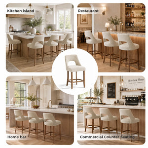 Arlette 26" Modern Upholstered Counter Height Bar Stools with Wood Legs for Kitchen Island Dining Room (Set of 2)  Wooden Bazar