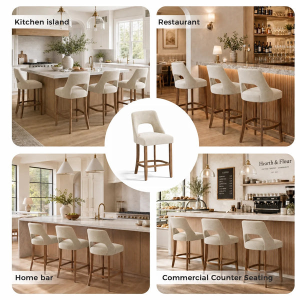 Arlette 26" Modern Upholstered Counter Height Bar Stools with Wood Legs for Kitchen Island Dining Room (Set of 2)  Wooden Bazar