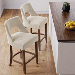 Arlette 26" Modern Upholstered Counter Height Bar Stools with Wood Legs for Kitchen Island Dining Room (Set of 2)  Wooden Bazar