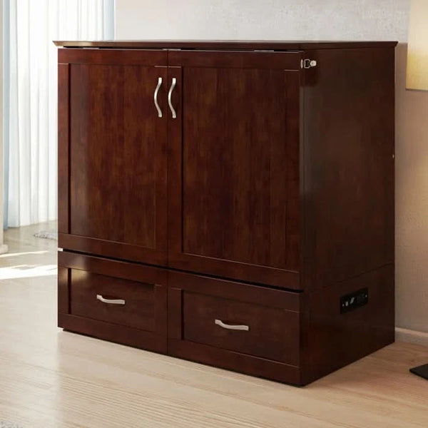 Murphy Bed Chest with 6" Mattress, Storage and Built-in Charger Queen size - Wooden Bazar