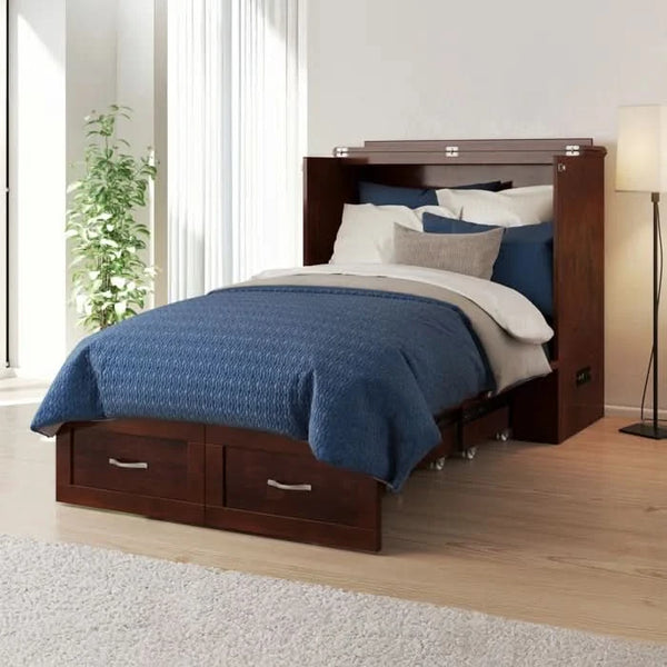 Murphy Bed Chest with 6" Mattress, Storage and Built-in Charger Queen size - Wooden Bazar