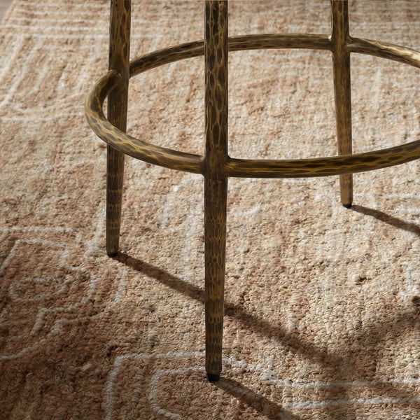Modern Glam Counter Stool with Hand-Hammered Metal Legs  Wooden Bazar