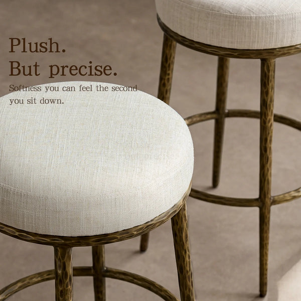 Modern Glam Counter Stool with Hand-Hammered Metal Legs  Wooden Bazar