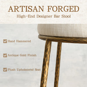 Modern Glam Counter Stool with Hand-Hammered Metal Legs  Wooden Bazar
