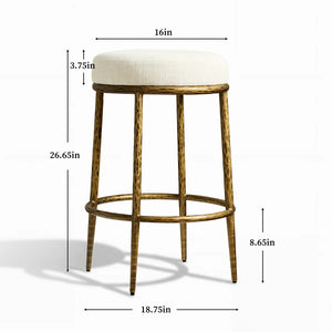 Modern Glam Counter Stool with Hand-Hammered Metal Legs  Wooden Bazar