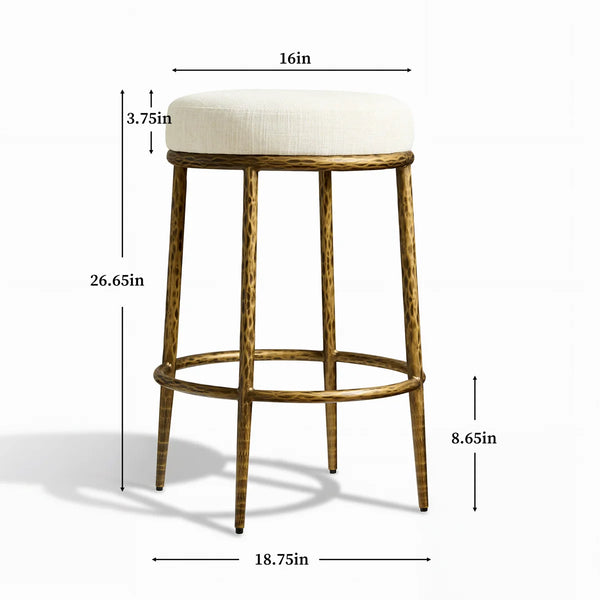 Modern Glam Counter Stool with Hand-Hammered Metal Legs  Wooden Bazar