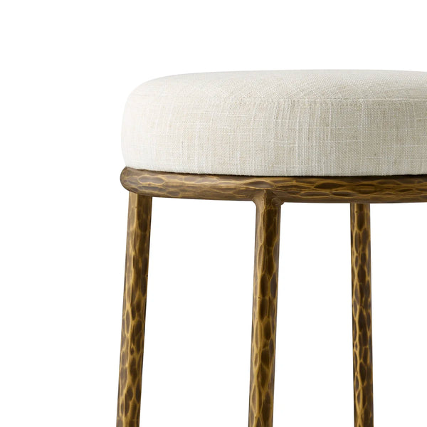 Modern Glam Counter Stool with Hand-Hammered Metal Legs  Wooden Bazar