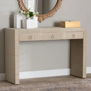 Bali & Pari Cielo Bohemian 3-Drawer Grasscloth Console Table  Wooden Bazar
